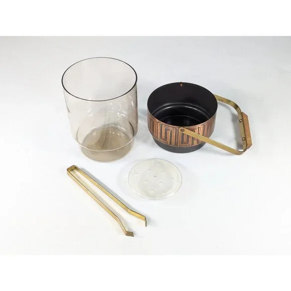 Small MCM ice bucket, Scandi style brass copper smoky glass with original brass - Picture 4 of 8